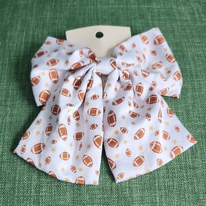 Football Print Kids Hair Bow - White and Brown